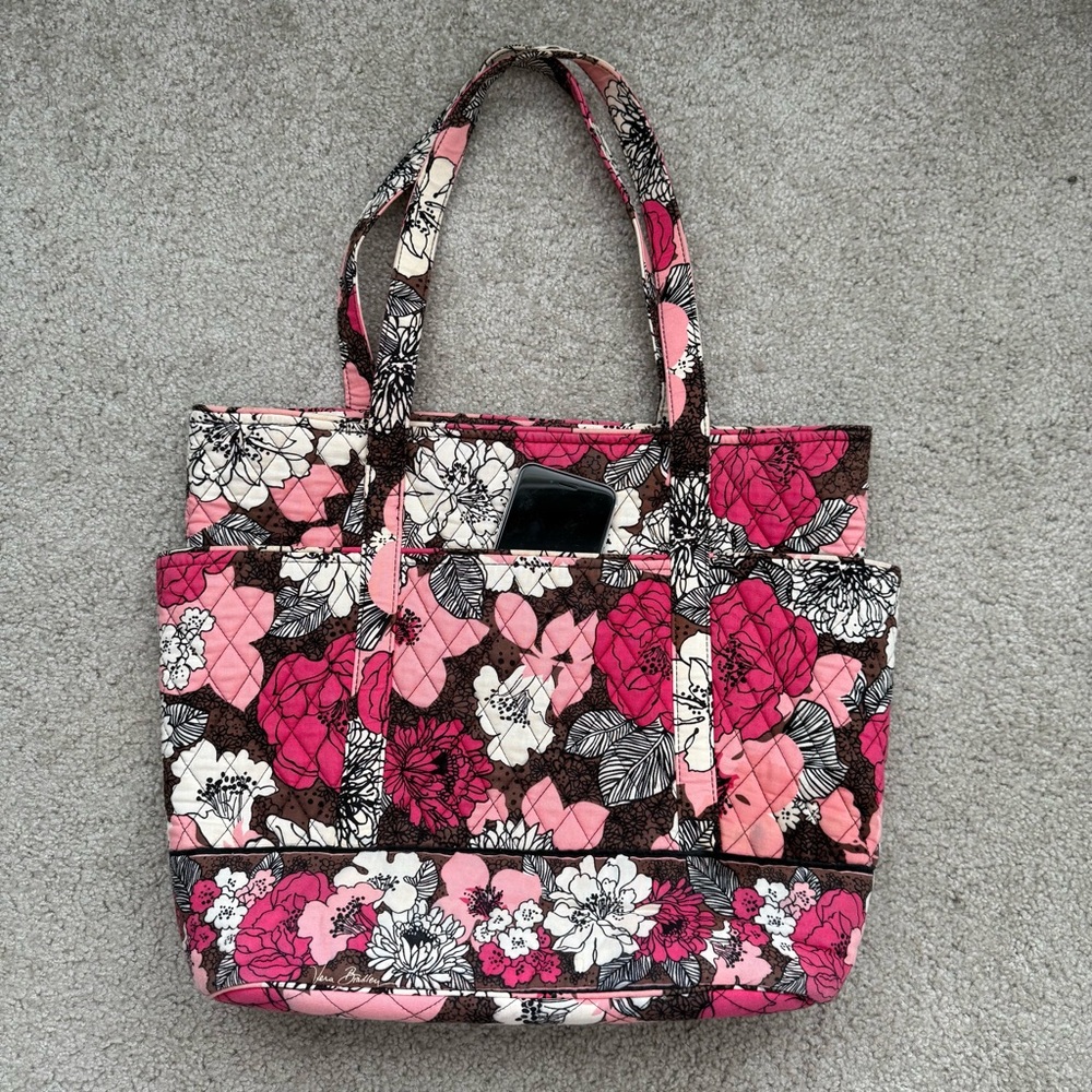 Vera Bradley Floral Pink and Brown Quilted Tote Bag